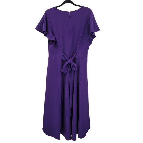 Lane Bryant Flutter-Sleeve High-Low Midi Lena Dress Sz 16 Purple Tie Waist - Picture 6 of 9